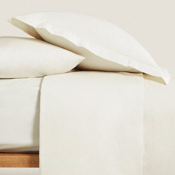 NEW ZARA HOME QUEEN (180 THREAD COUNT) PERCALE FLAT SHEET Oyster-white - Picture 2 of 6